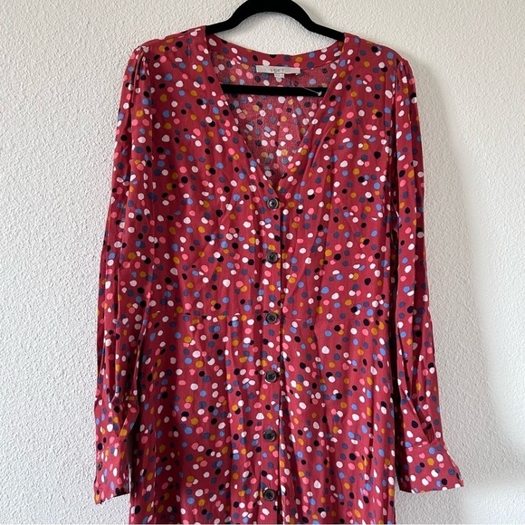 LOFT Women Maxi Dress 10 Burnt Orange Polkadots Front Button Long Sleeve Cottage - Picture 3 of 11